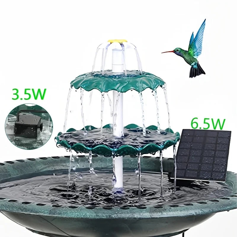 6.5W Solar Pump Bird Bath Fountain, Dark Green 3-Layer Flowing Fountain, Detachable Solar Fountain, Suitable For Bird Bath, Gard