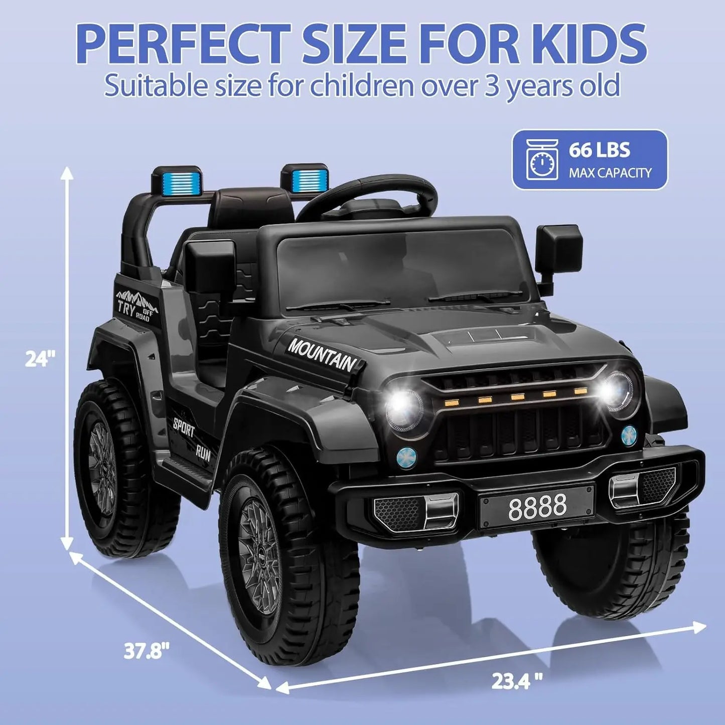 12V Kids Ride on Truck Car, Battery Powered,Electric Vehicles Toy for 3-5 Y Boys Girls Gift,3 Speeds, LED Lights,Remote Control