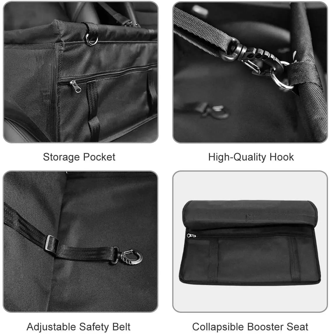 Puppy Car Seat, Sturdy Reinforced Structure with Inner Frame and Velcro, Shortened Safety Leash with Rotary Metal Snap Hook, Ideal Washable Portable Pet Booster Seat for small dogs and Pets