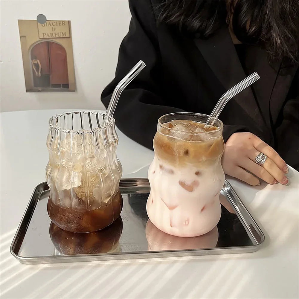 1pc Glass Cup 530ml Water Glasses Stripe Mug Heat-resistant Tumbler Drinkware Perfect For Tea Juice Milk Coffee For Party Altar