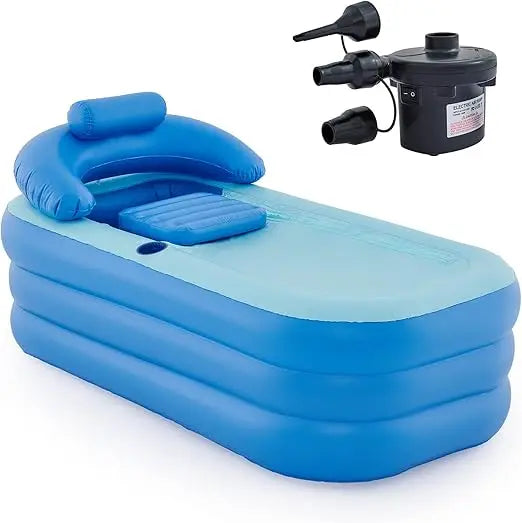 co-z inflatable adult bath tub, free-standing blow up bathtub with foldable portable feature for adult spa with electric air pum