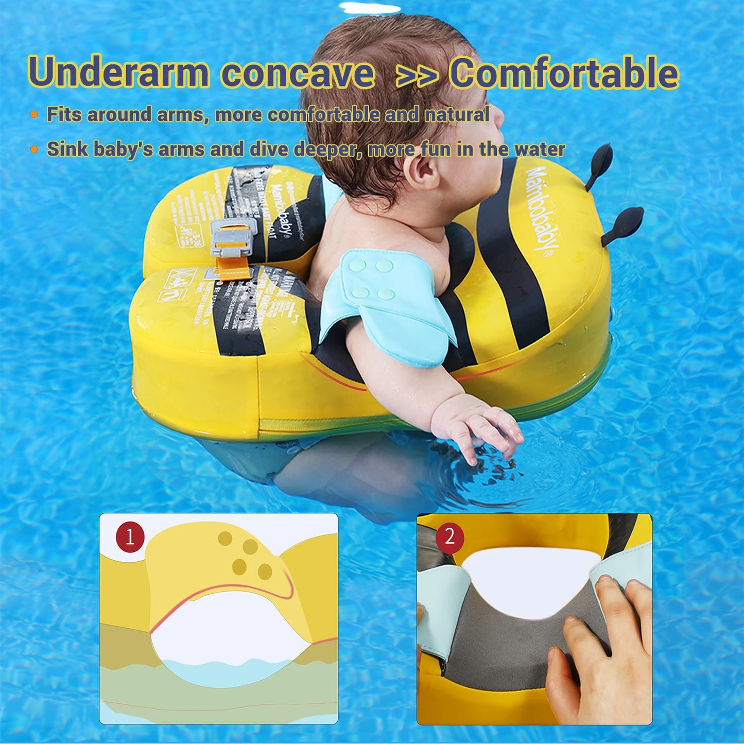 Mambobaby Shoulder Float with Croth Strap Non-Inflatable Baby Swim Ring with Canopy Kid Swimming Pool Float Child Water Circle
