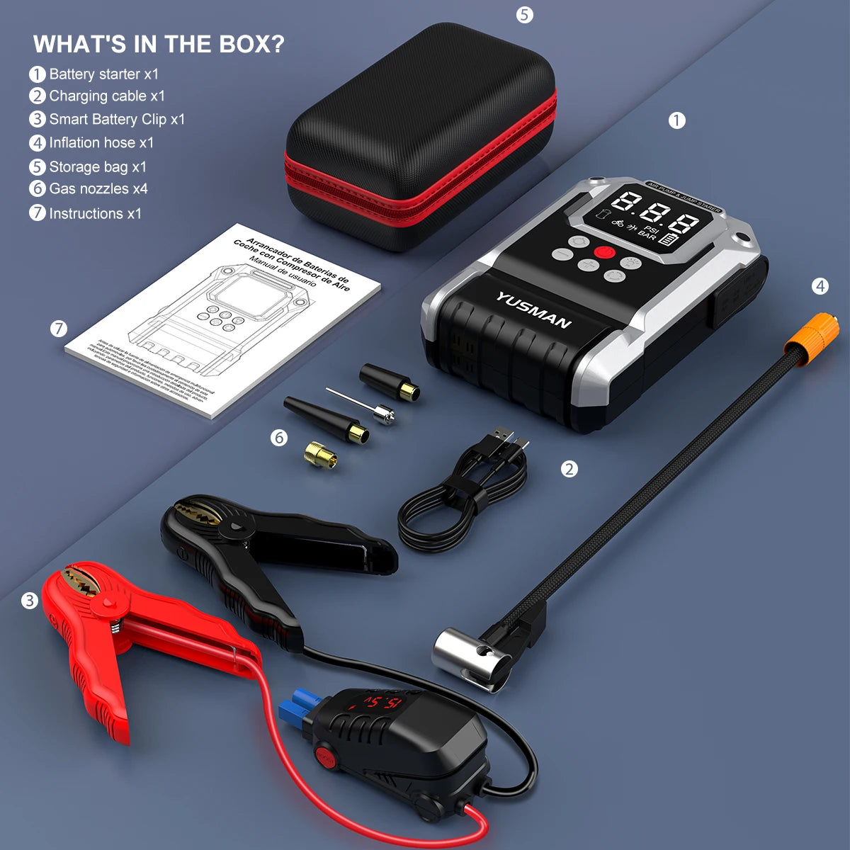 8000A Car Jump Starter with Air Compressor, 150PSI Tire Inflator,12V Battery Booster for ALL Gas/10L Diesel, LED Portable Pack