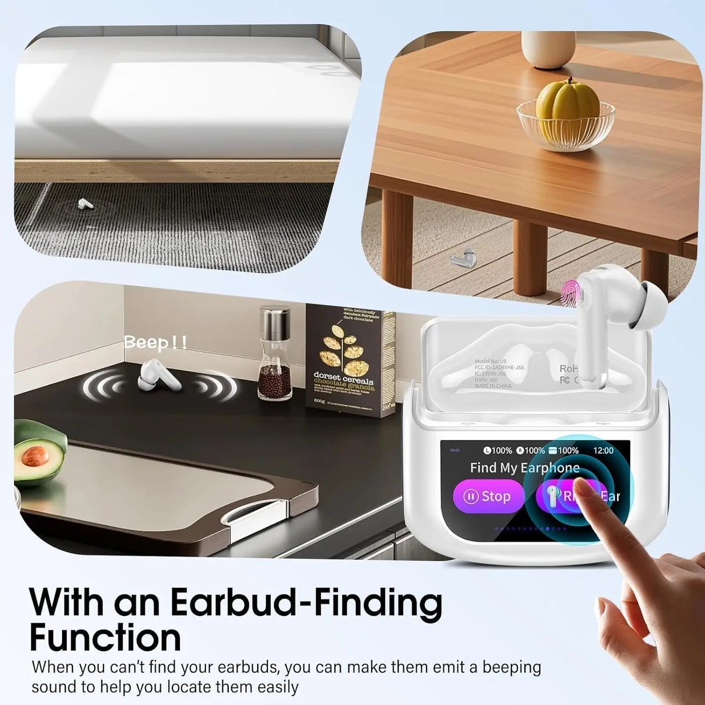 【2026 NEW】Touch Screen Earbuds 45dB ANC ENC Bluetooth 5.4 48H Battery 14.2mm Driver 5 EQ Modes IPX7 Waterproof Transparency Mode Wireless Earphones with Smart Display Case.