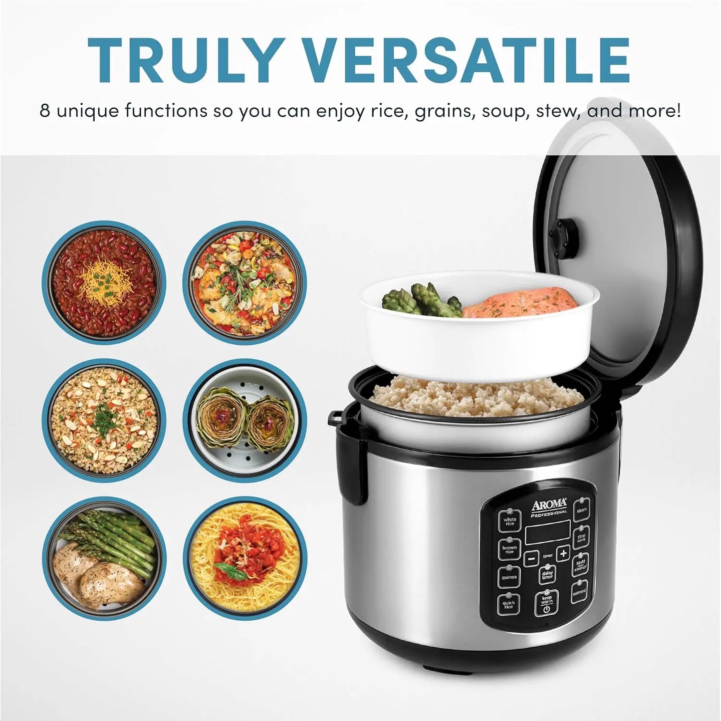 4-Cup Digital Rice Cooker & Multicooker with Steamer, Slow Cook, Oatmeal Cook, Auto Keep Warm, 2 Qt Stainless Steel