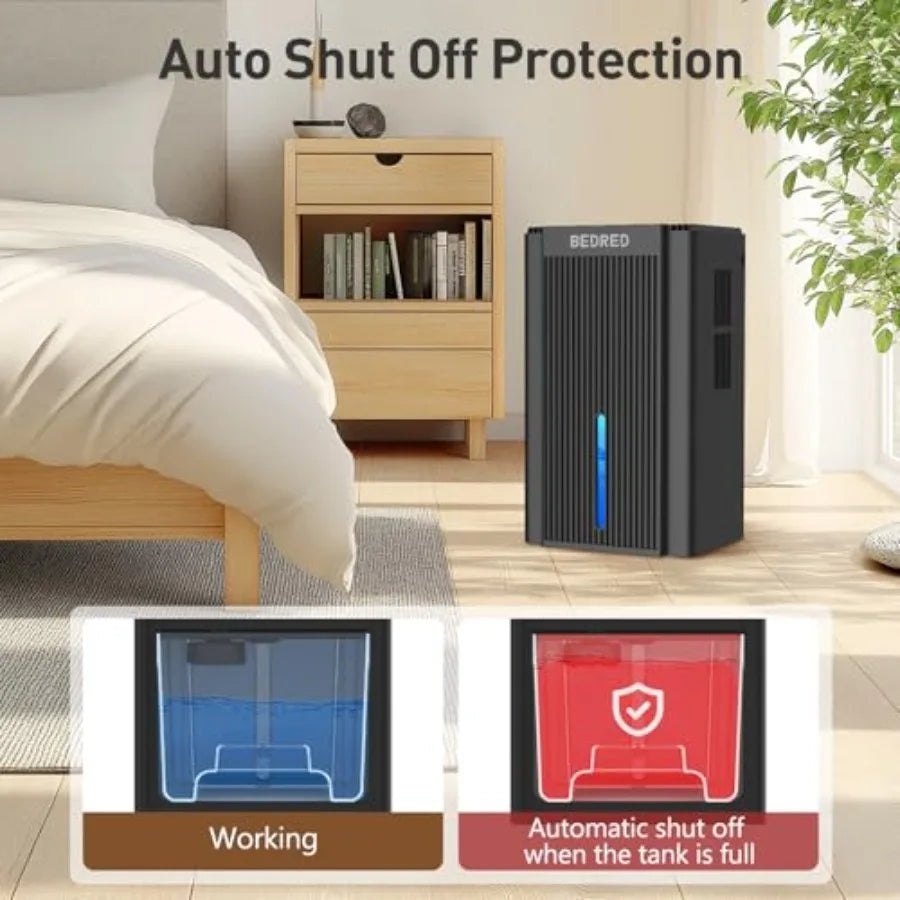 Dehumidifier for home use, ABS plastic, black, 95 oz capacity, quiet operation with auto shut off and 7-color ambient light, id