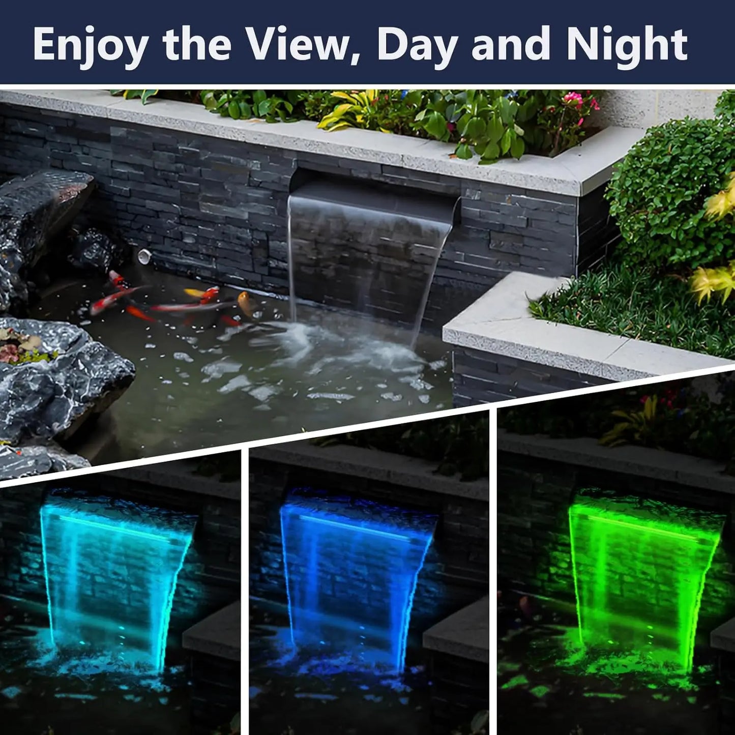 All-in-1 Stainless Steel Pond Waterfall Kit with LED Lights, 660GPH Pump for Garden, Backyard & Pool Decor