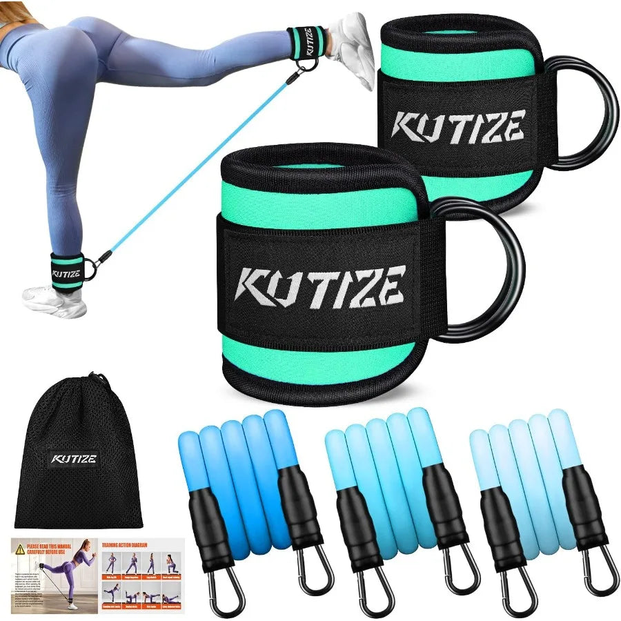 Ankle Resistance Bands with Cuffs, 3-Level Adjustable Leg & Glute Workout Equipment, Portable Exercise Bands for Kickbacks,