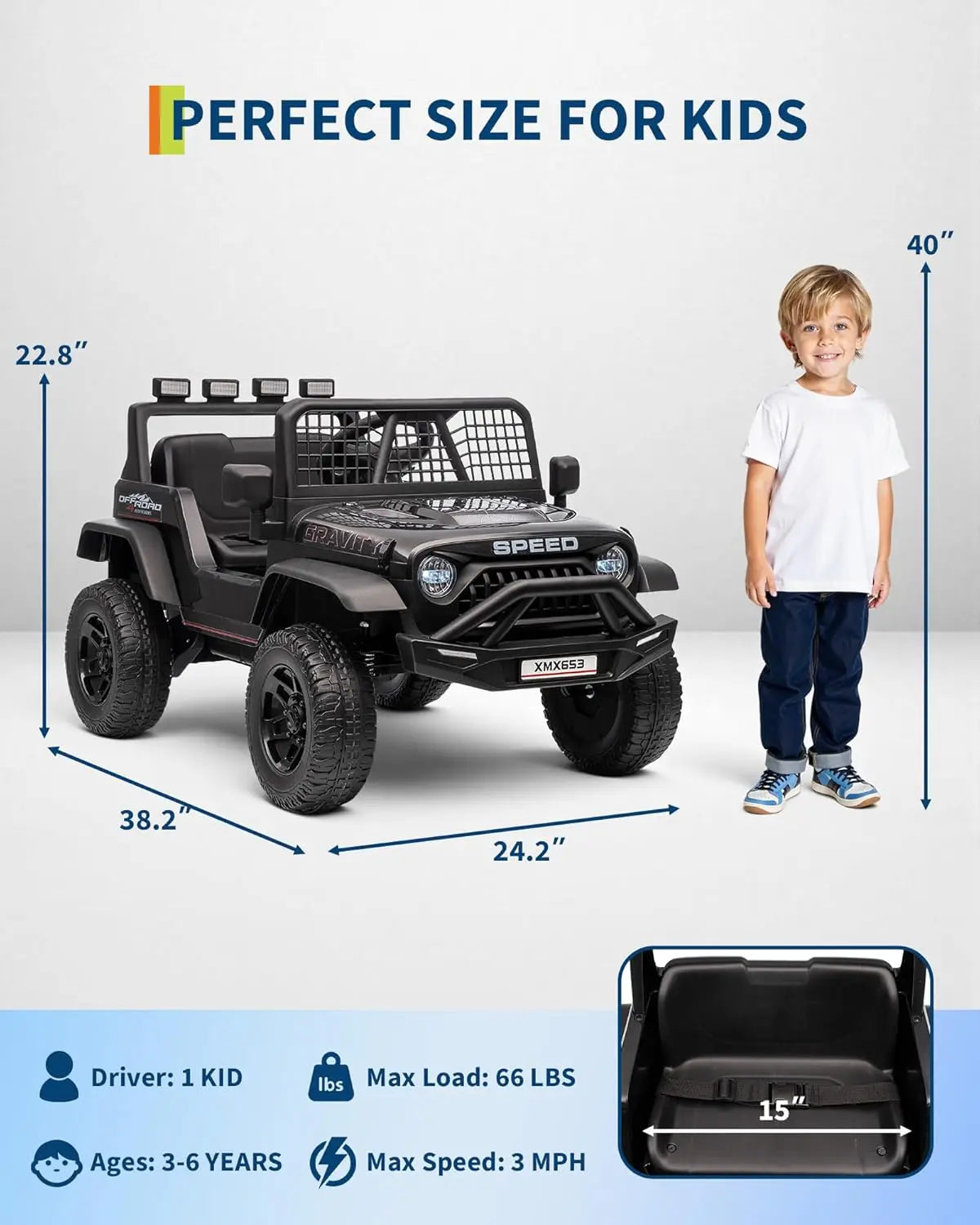 Electric Car for Kids Ride On Car with Remote Control Ride On Truck Toy for Toddler Boys Girls Bluetooth Music Player LED Light
