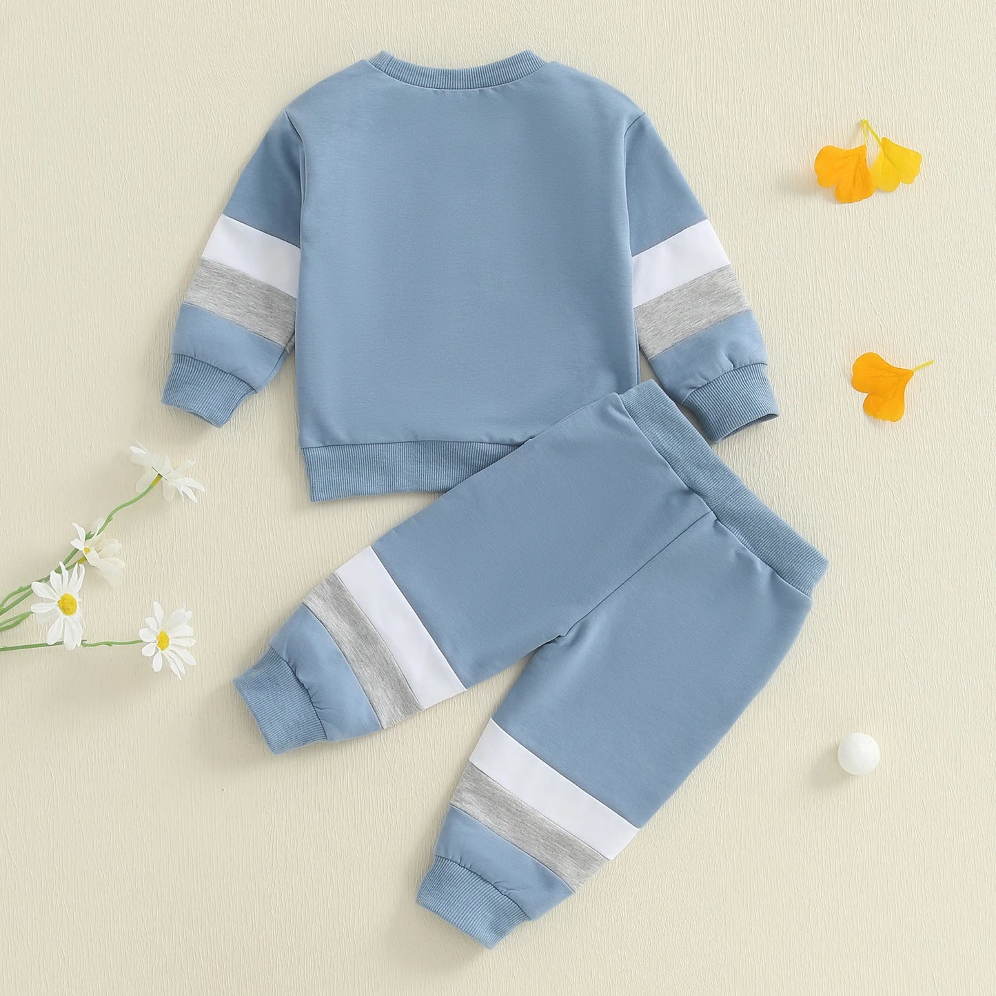 Lioraitiin Autumn Infant Baby Boys Casual Clothes Set Color Patchwork Long Sleeve Pullover Sweatshirt with Elastic Waist Pants
