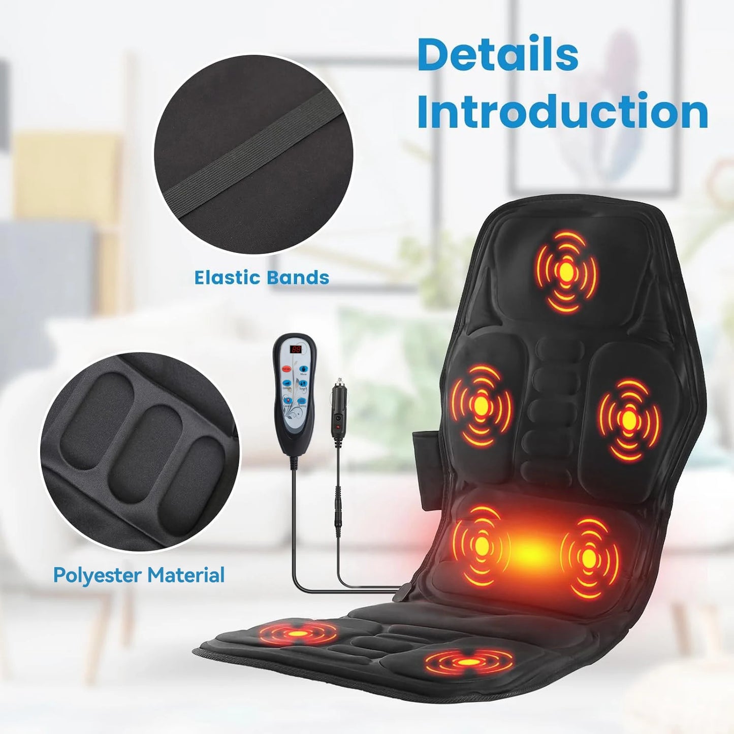 Massage Seat Cushion With Heating, 7 Massage Modes Back Massage Chair Cushion for Pain Relief, Home Office Use, Christmas Gifts