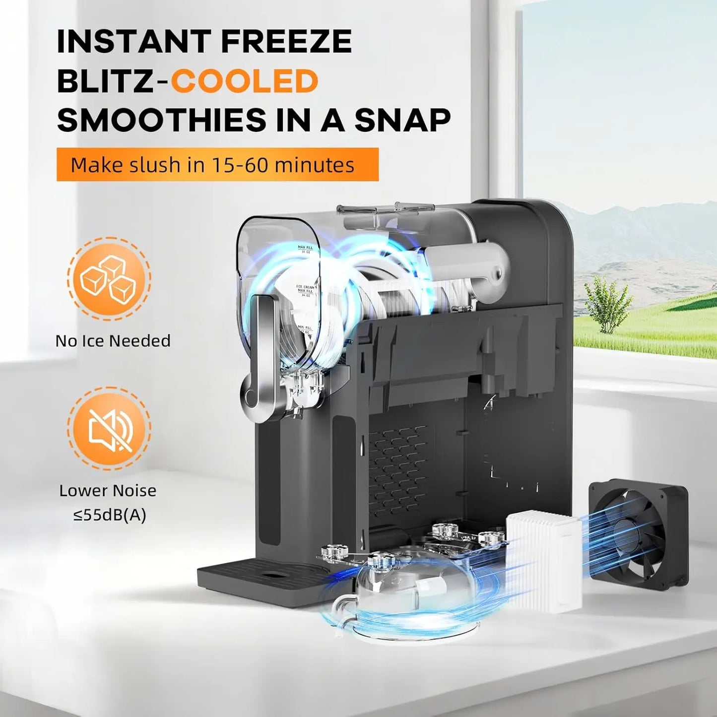 Slushie Machine for Home No Ice Needed,Frozen Drink Maker with LED Display & 6 Pre-Set Programs,Quiet Compressor Slushy Machine