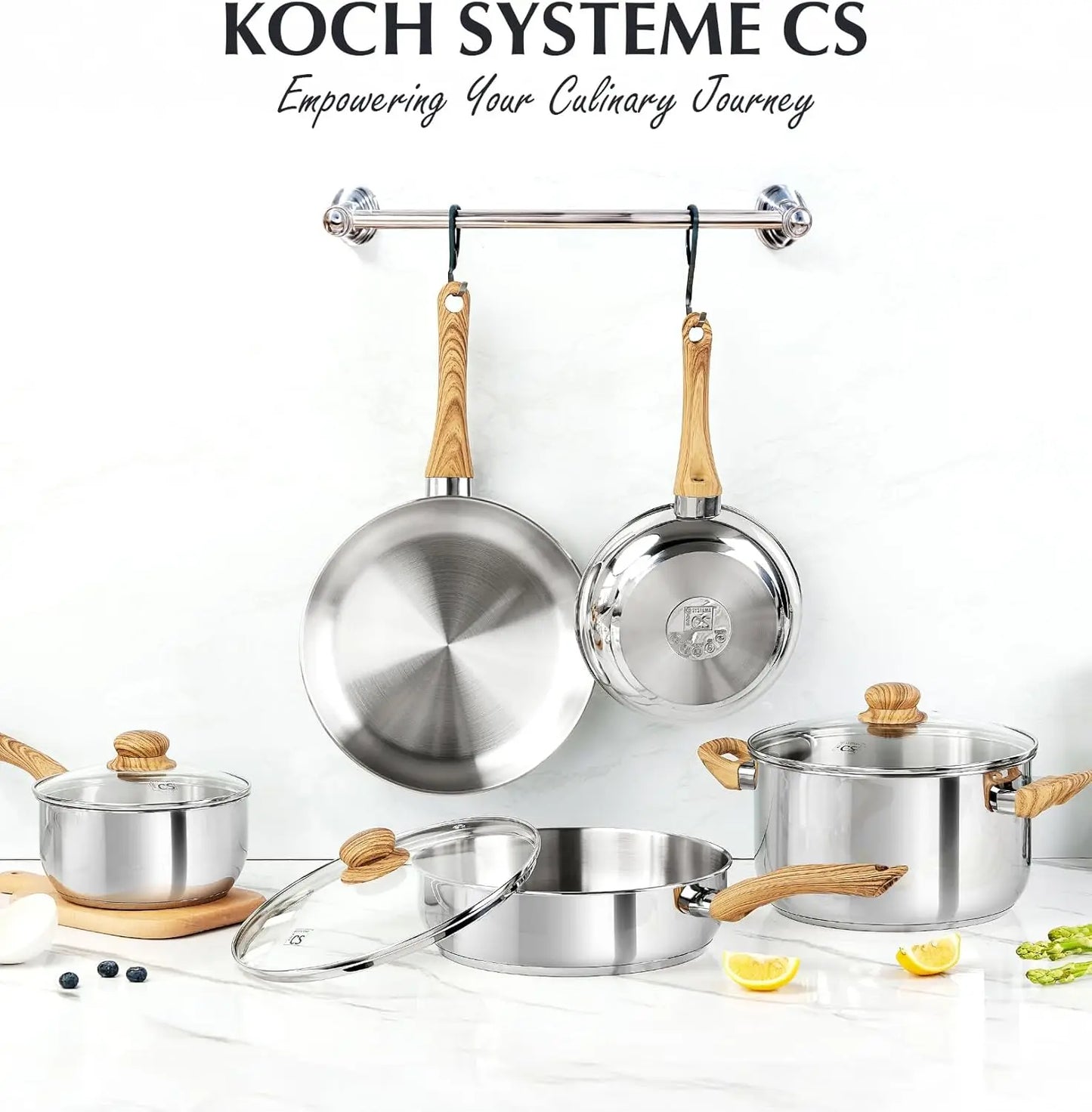 Stainless Steel Coowkare Set 10PCS, Professional 18/10 Stainless Steel Pots and Pans Set with Cool-Touch Handles