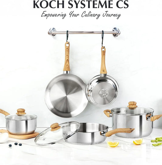 Stainless Steel Coowkare Set 10PCS, Professional 18/10 Stainless Steel Pots and Pans Set with Cool-Touch Handles