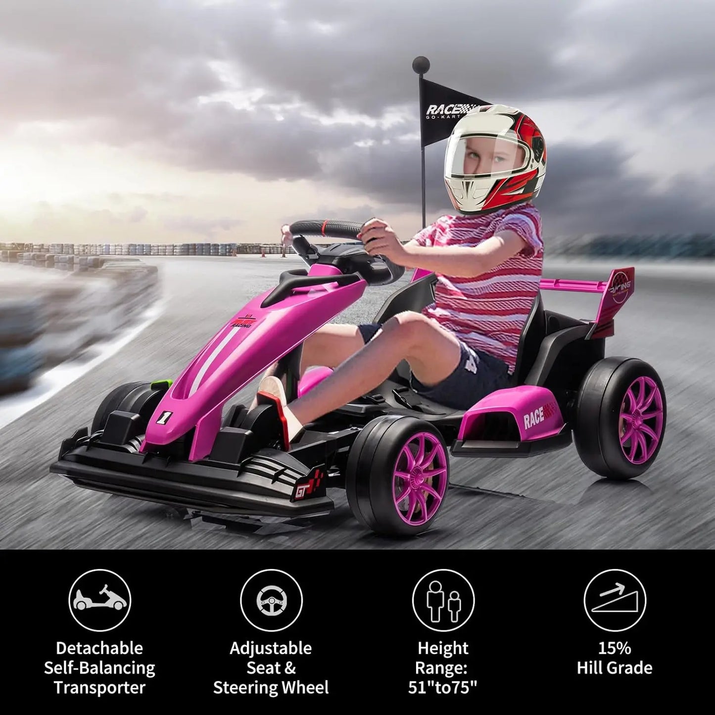 24V Electric Ride on Car Toy Drift Kart for Kids with Adjustable Seat & 8.5MPH Speed EVA Silent Wheels Parent-Safety Certified