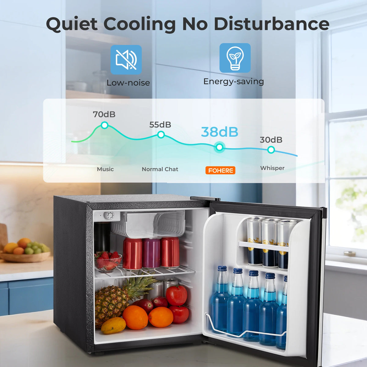 Mini Fridge 1.6 Cu.ft, Compact Small Drinks Refrigerator, Energy E, Adjustable Thermostat, Apartment, Bedroom, Stainless Steel