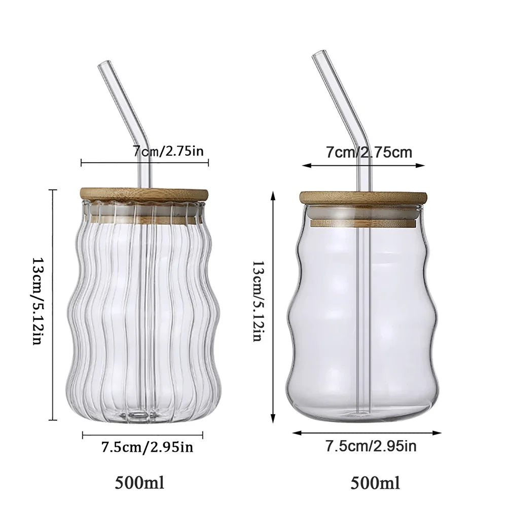 1pc Glass Cup 530ml Water Glasses Stripe Mug Heat-resistant Tumbler Drinkware Perfect For Tea Juice Milk Coffee For Party Altar
