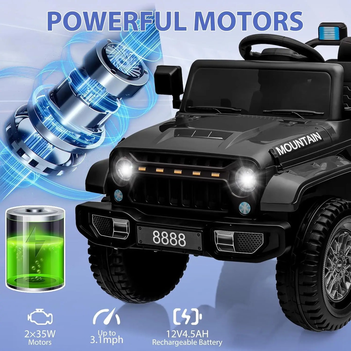 12V Kids Ride on Truck Car, Battery Powered,Electric Vehicles Toy for 3-5 Y Boys Girls Gift,3 Speeds, LED Lights,Remote Control