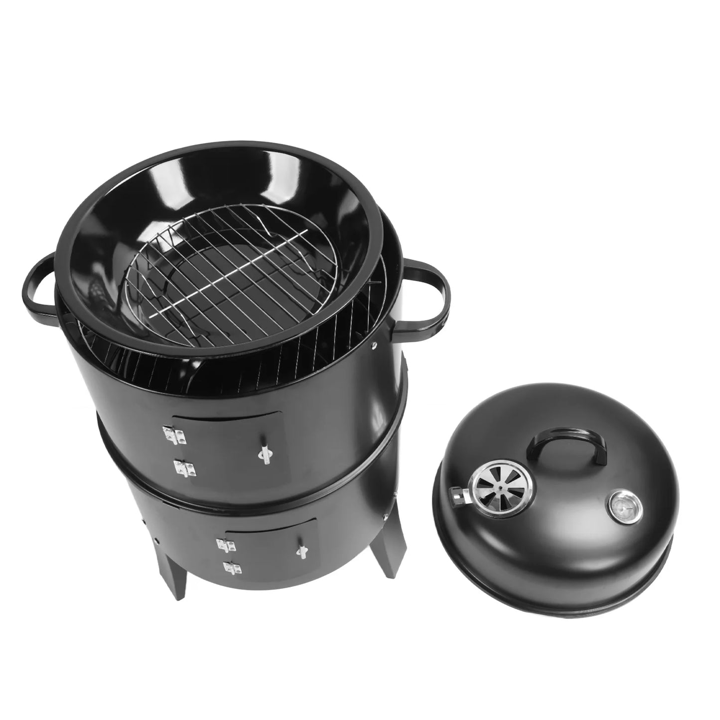 Grill Smoker Smoking Grill Vertical Charcoal Smoker 3 in 1 3 Layer Grill Barbecue Smoker BBQ Grill with Thermometer for Cooking