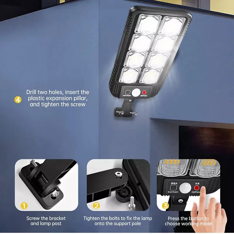 Outdoor Solar Street Light Motion Sensor LED Wall Lamp Waterproof Night Light Commercial Dusk to Dawn for Garden Courtyard