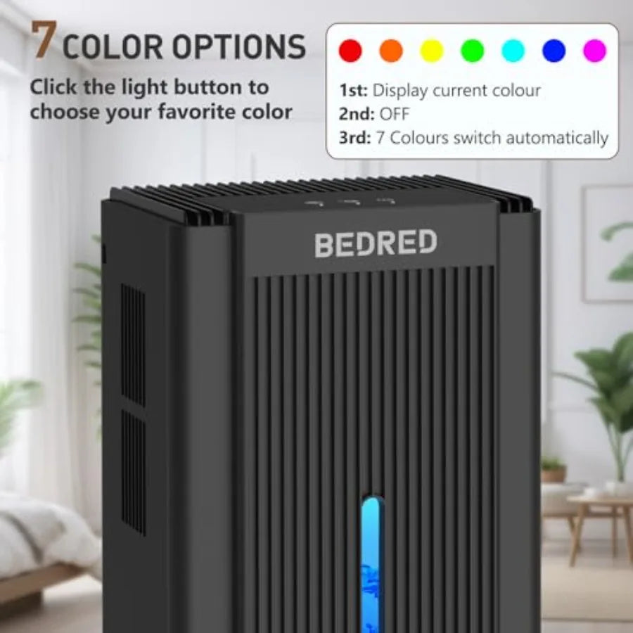 Dehumidifier for home use, ABS plastic, black, 95 oz capacity, quiet operation with auto shut off and 7-color ambient light, id
