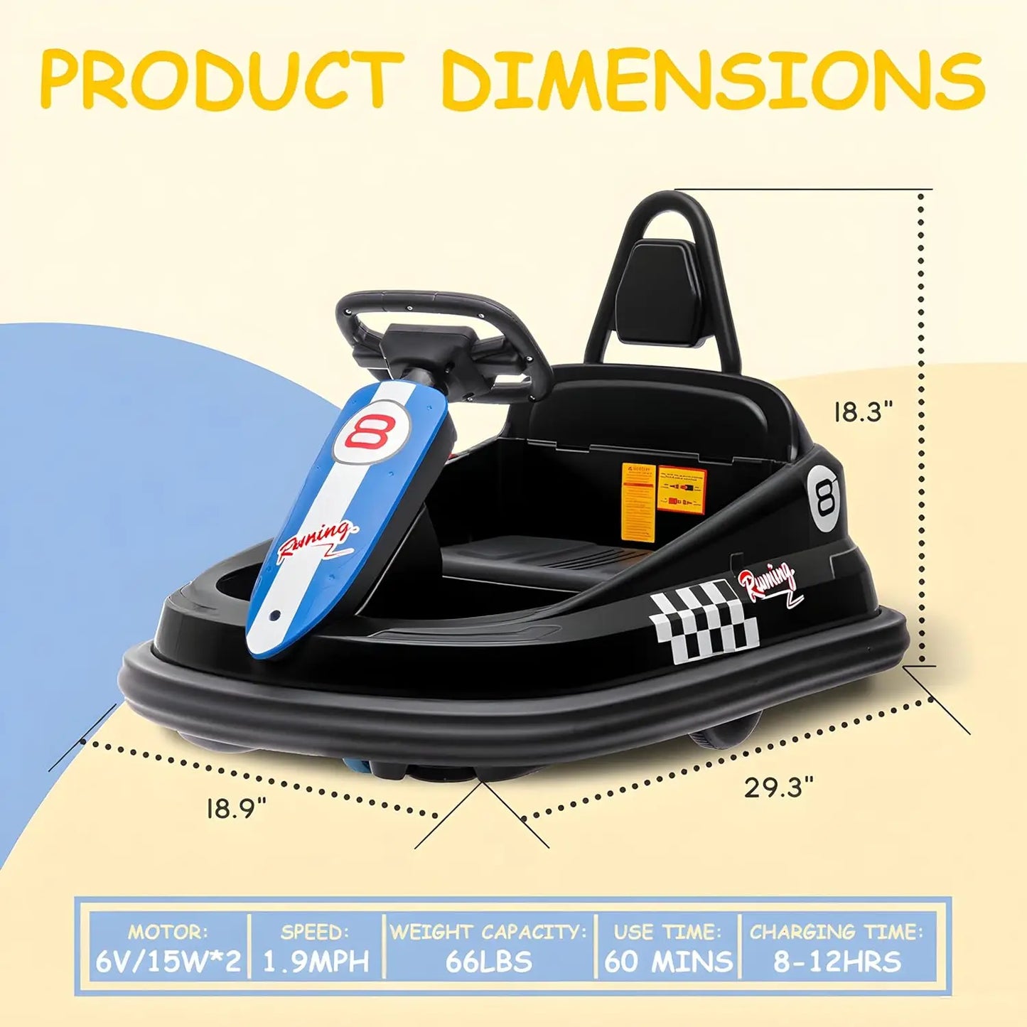 Bumper Car for Toddlers 6V Electric Ride On Toys for Kids 1.9 MPH Max Speed Steering Wheel 360 Degree Spin Lights Music & Horn