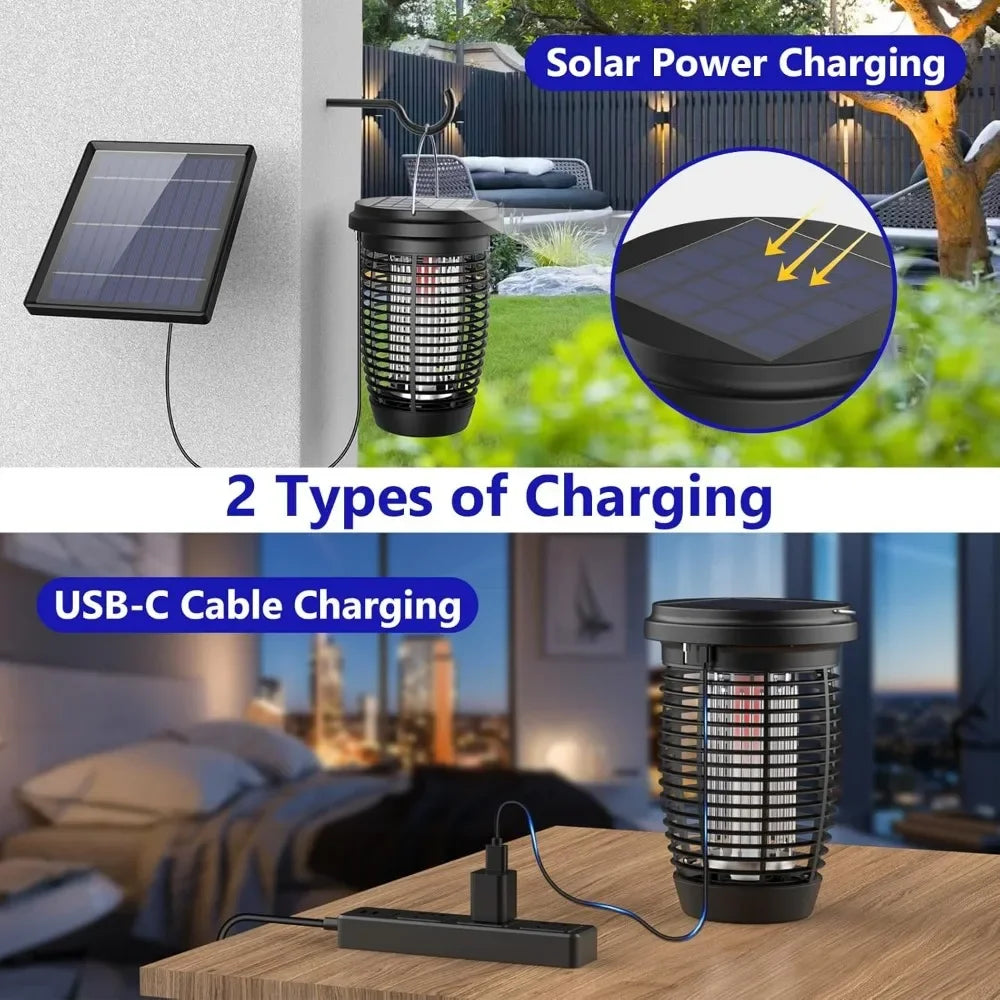 Solar Bug Zapper 2-in-1 Mosquito Killer Lamp Indoor 4500V Fly Zapper Outdoor Solar Powered with Rechargeable Insect Fly Trap