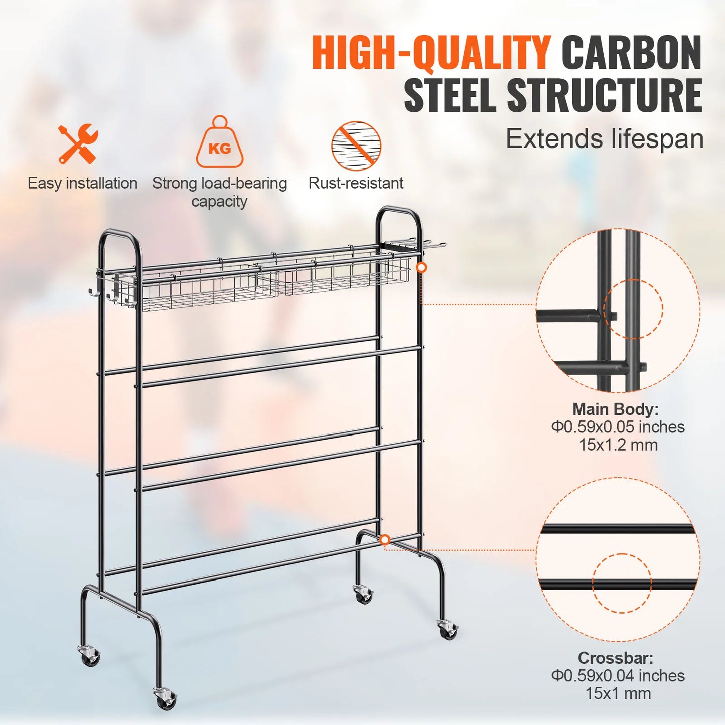 VEVOR 4-Layers Basketball Rack Rolling Basketball Shooting Training Stand with Wheels Sports Equipment Storage Organizer