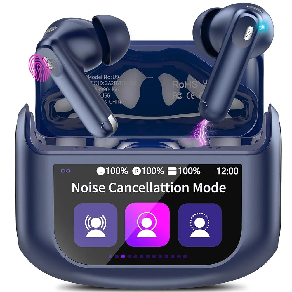 【2026 NEW】Touch Screen Earbuds 45dB ANC ENC Bluetooth 5.4 48H Battery 14.2mm Driver 5 EQ Modes IPX7 Waterproof Transparency Mode Wireless Earphones with Smart Display Case.