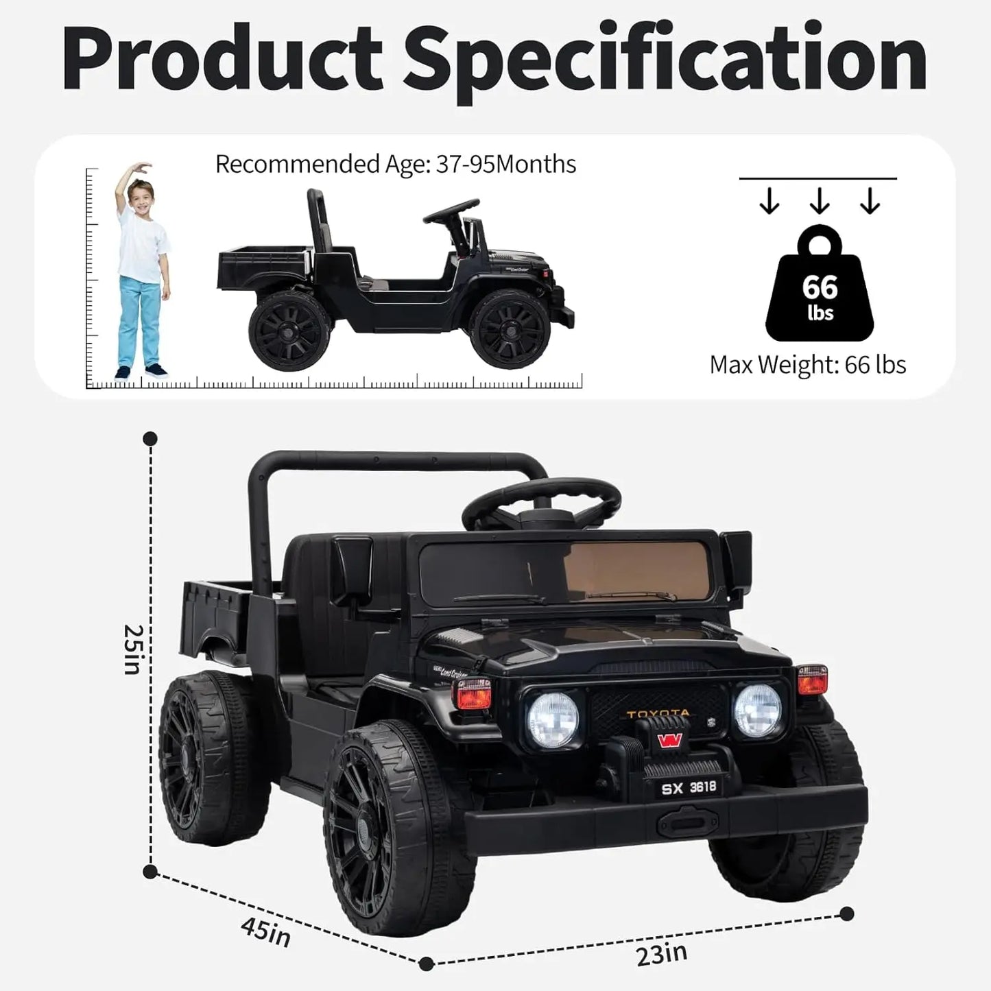12V Ride on Toy for Kids, Toddler Ride on Pickup Truck Electric Car with Parent Remote Control, Safety Belt, Braking, Suspension