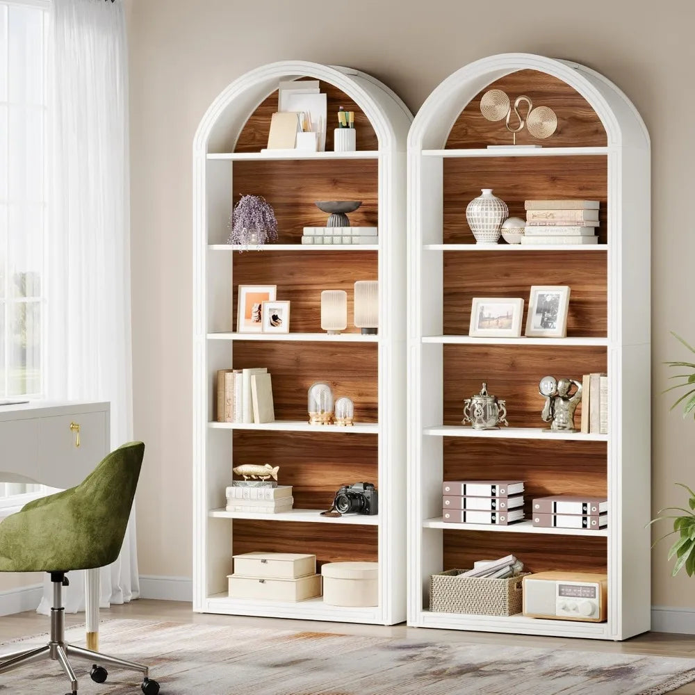 Tribesigns 6-Tier White Arched Bookshelf, 77.16 Tall Arched Bookcase with Storage Shelves, Floor Standing Open Display Shelving
