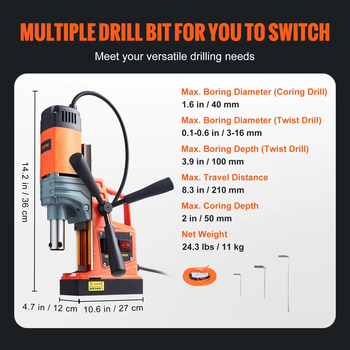 SucceBuy 1300W 1400W 2" Electric Drilling Machine Magnetic Drill Press Boring Diameter Power Drill 1-second Release Drill