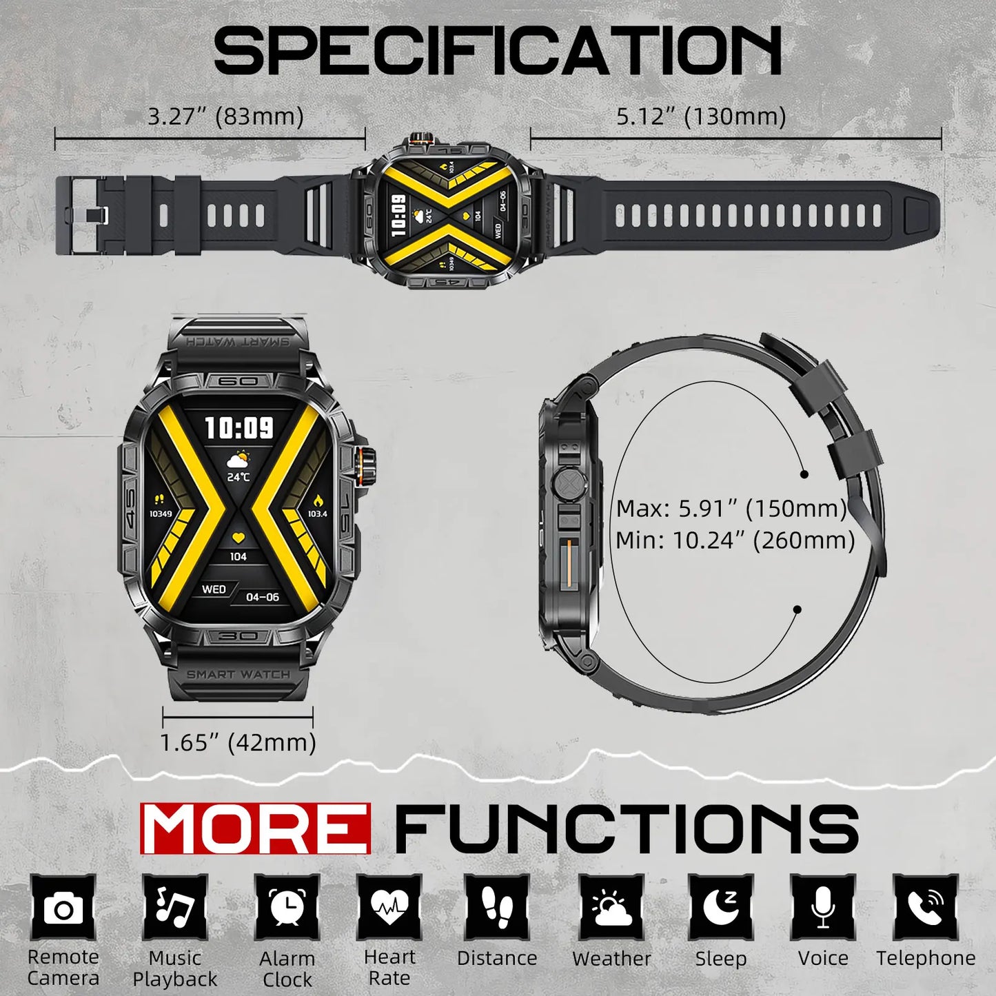 LaNikar New Smart Watch ED Display 100+ Sport Mode With Compass IP68 Waterproof Bluetooth Call Heart Rate Blood Pressure Men K63
