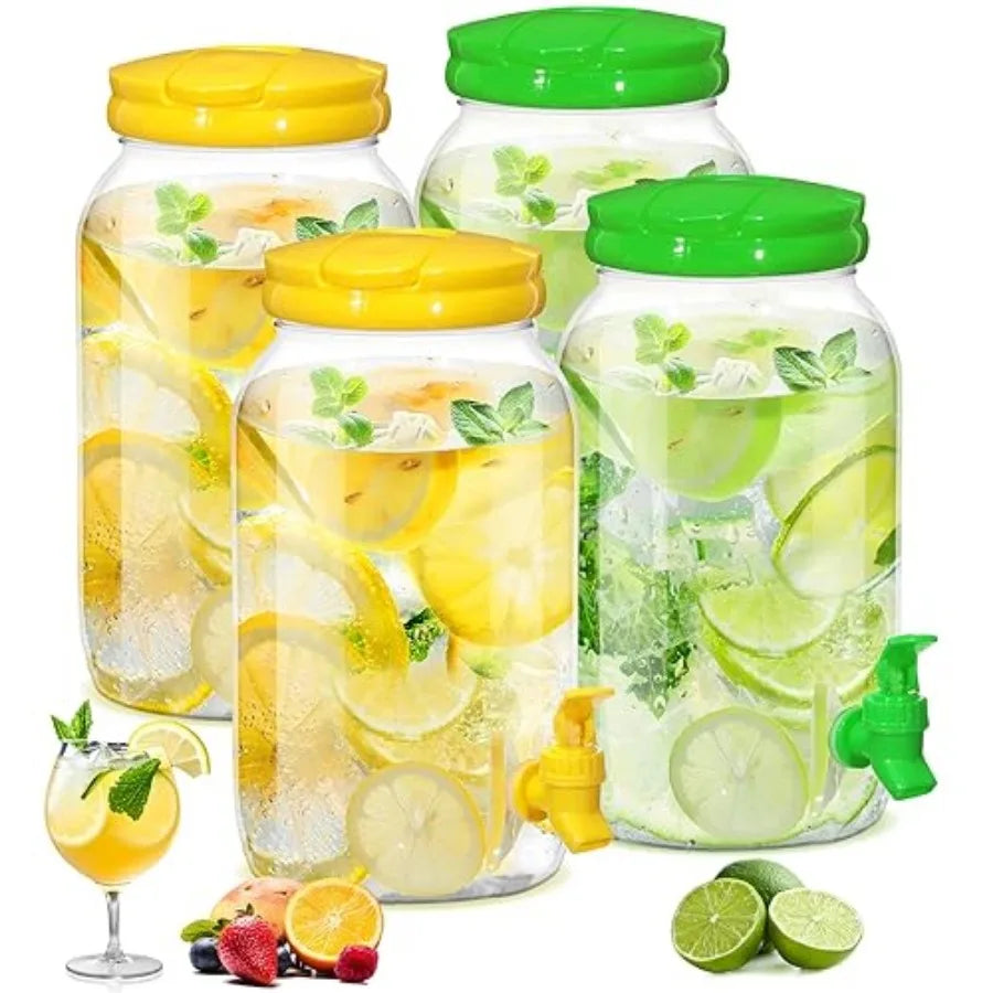 4 Pcs 1 Gallon Plastic Drink Dispenser for Parties Clear Plastic Beverage Dispenser Water jar with Spigot and Carrying Lid for