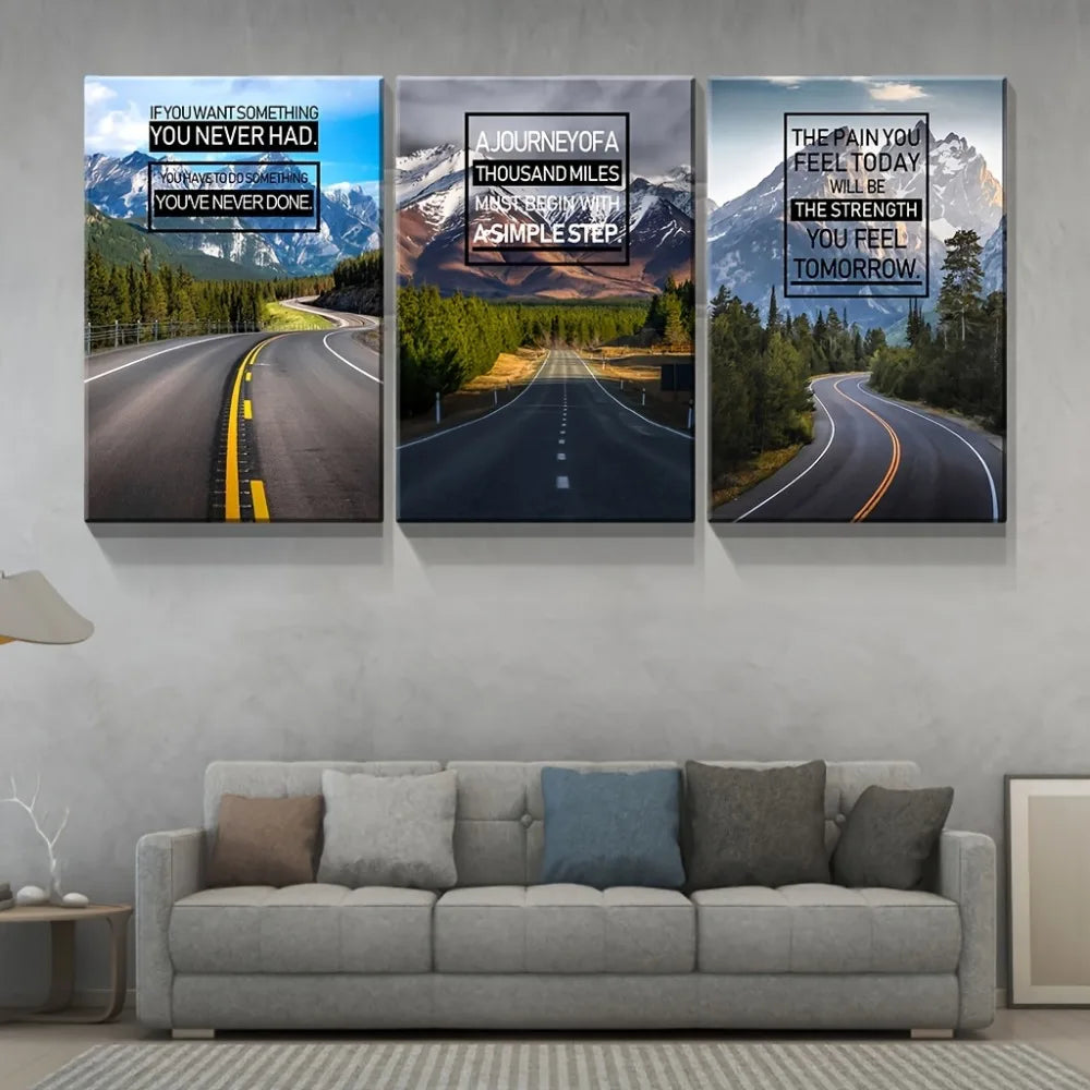 3 piece inspirational canvas wall for home bedroom office classroom decoration 1.5 inch thick pine solid wood frame