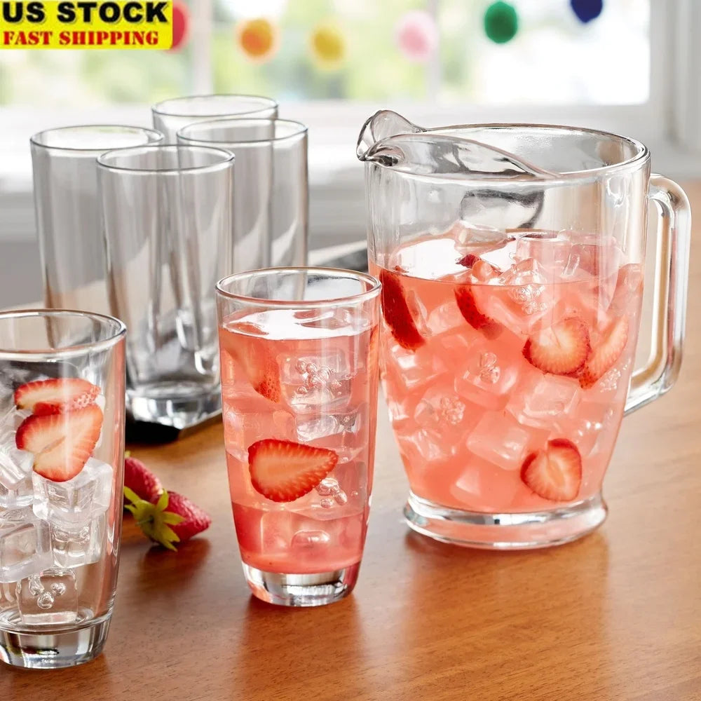 7 Piece Glass Pitcher and Cooler Glass Set Perfect Summer Entertaining and Everyday Use Clear Beverage Serving Set