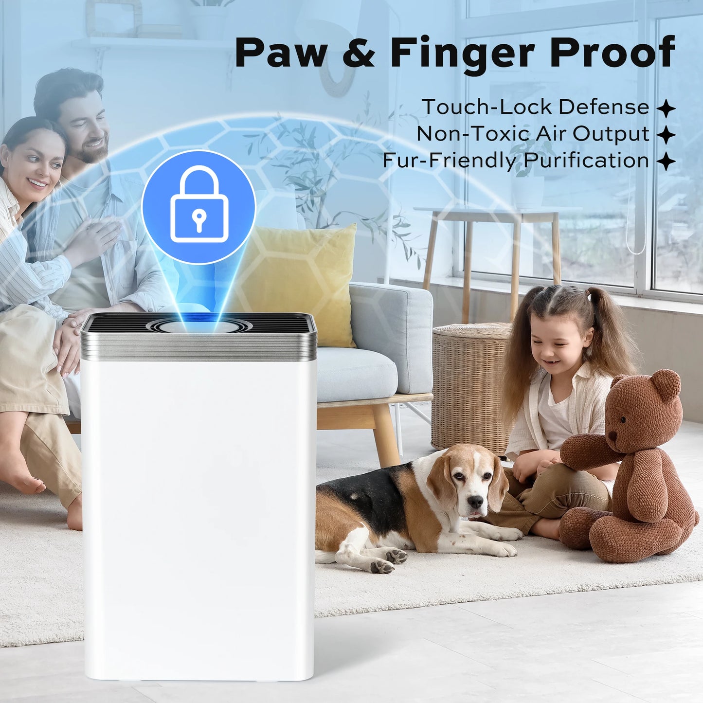 Deli Air Purifier for 1110 Sq.Ft, HEPA Filter Captures Pet Dander, Dust, Pollen & Smoke, White