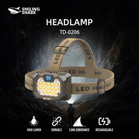 1pc Smilingshark TD-0206 headlamp rechargeable,USB Cable included &Adjustable Headband, Lightweight Headlight for Outdoors, Camp