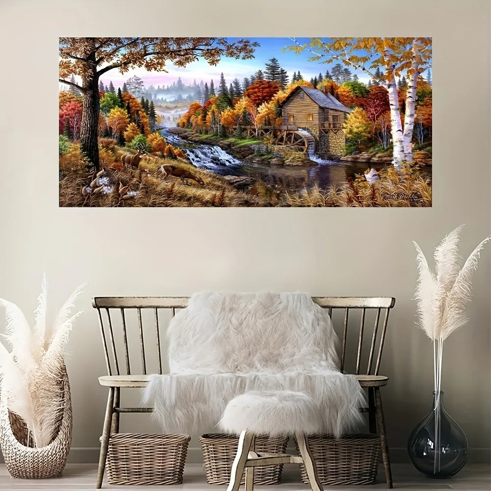 Autumn landscape canvas mural, modern abstract natural landscape print, 1.5 inch thick pine solid wood frame