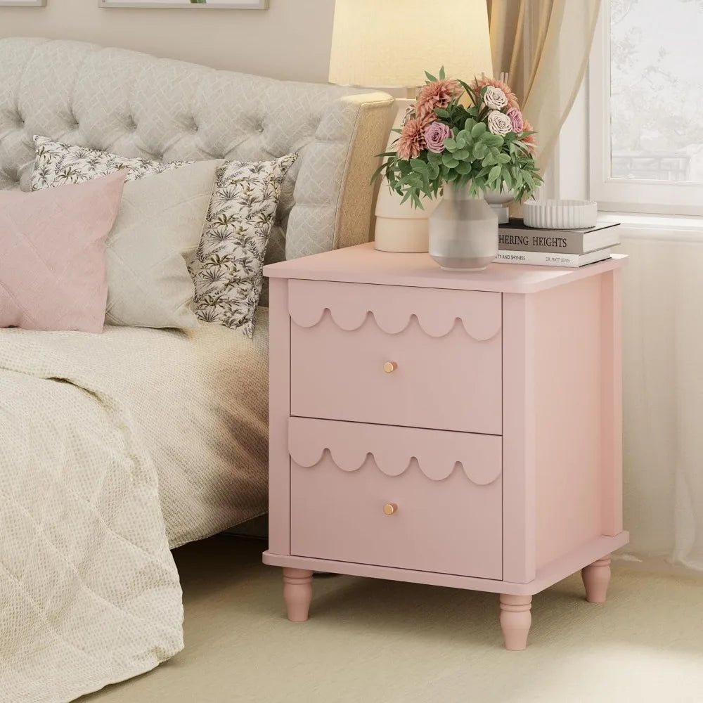 Bedroom Set 2 PCS 6 Drawer Dresser and Night Stand Sets for Bedroom, Two Drawers Nightstand & Scalloped 6 Drawer Dresser Combo