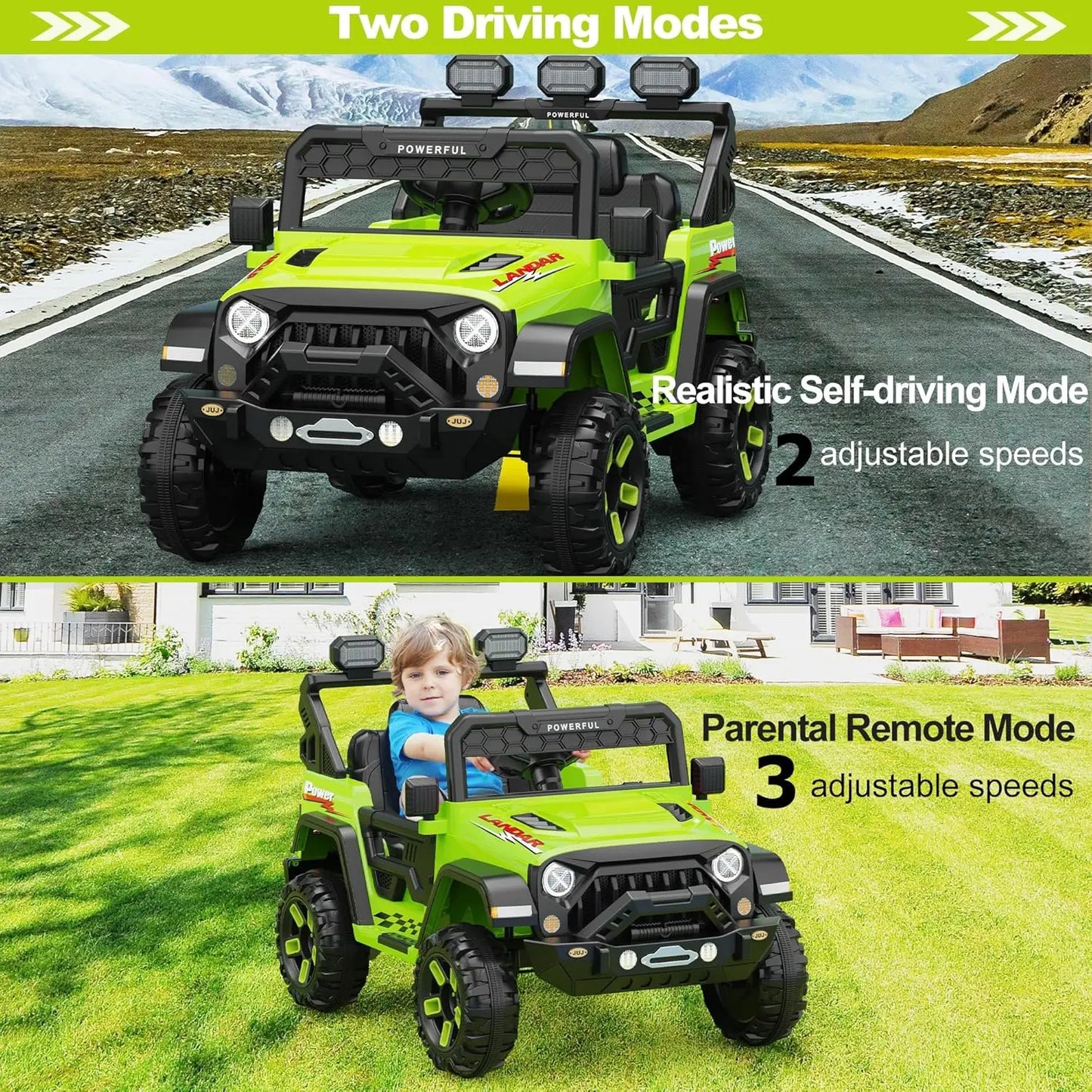 12v Kids Ride on Truck Car, Electric Vehicles with Parent Remote Control, Battery Powered Toy Car for Toddler, LED, 3 Speeds