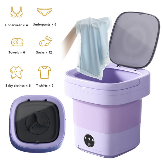 10 L Folding Washing Machine with Drain Basket Mini Small Washer IPX4 Waterproof with Timer for Baby Clothes Underwear