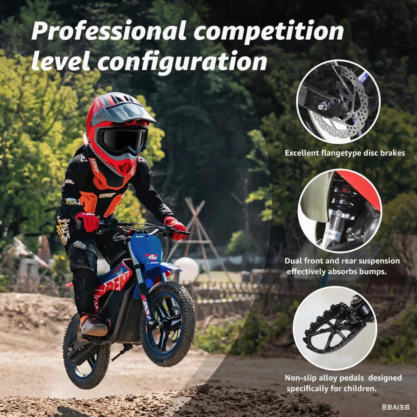 RFN E350 36V Kids Electric Dirt Bike, Electric Motorcycle with 500W | 15.5 mph Max Speed, 15.5-Mile & 3 Speeds Off-Rad （Black）