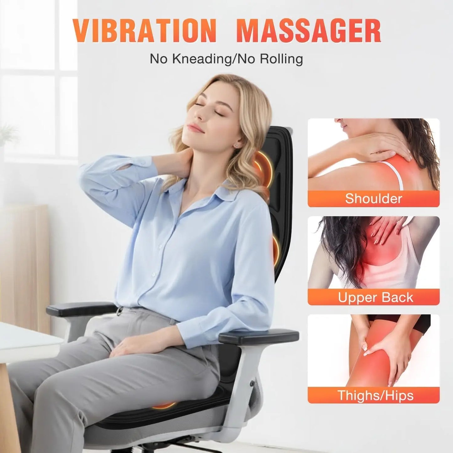 Massage Seat Cushion With Heating, 7 Massage Modes Back Massage Chair Cushion for Pain Relief, Home Office Use, Christmas Gifts