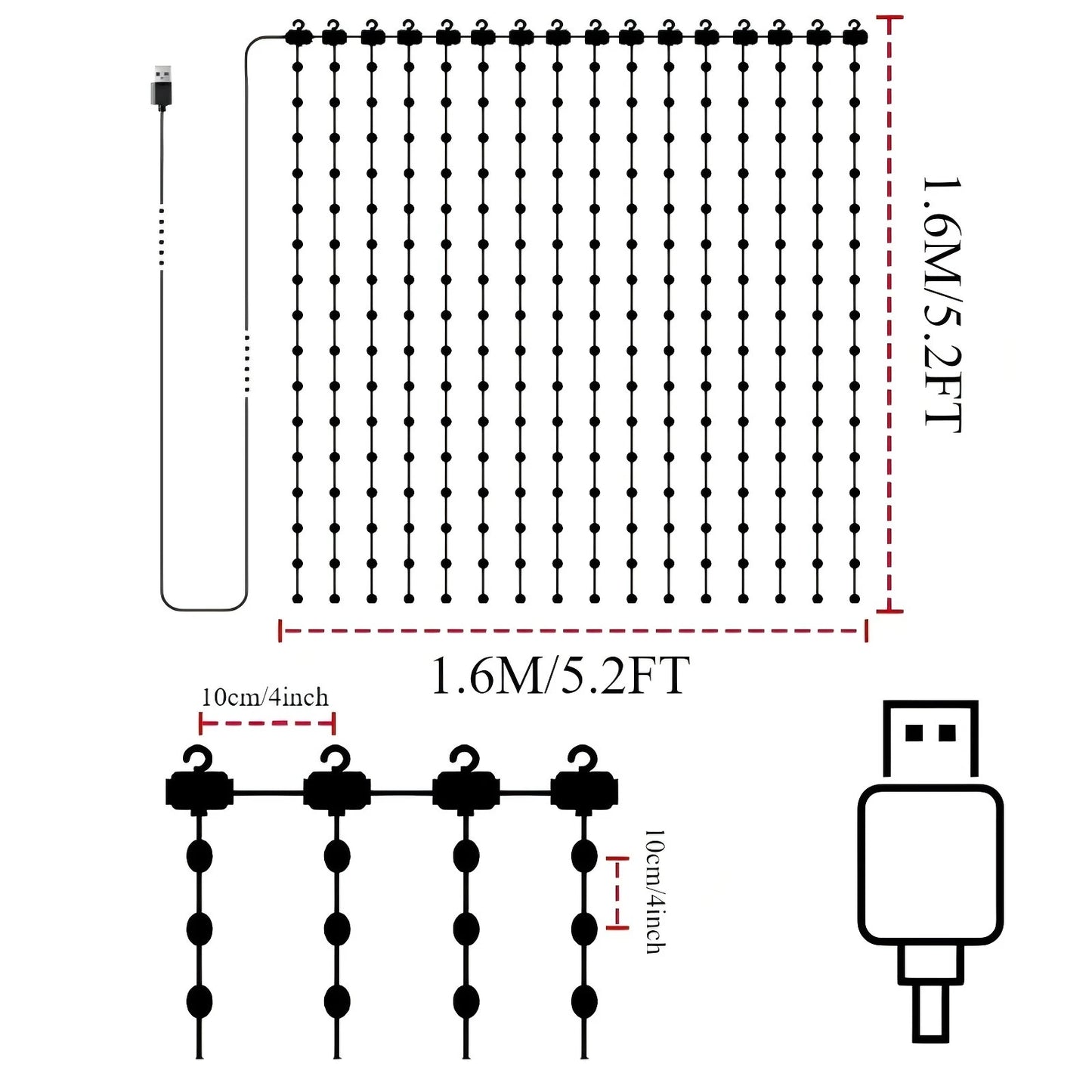 LED Decoration RGB curtain Smart Lights App Controlled String Fairy Lights DIY Pattern and Text Programmable Music Sync Reote