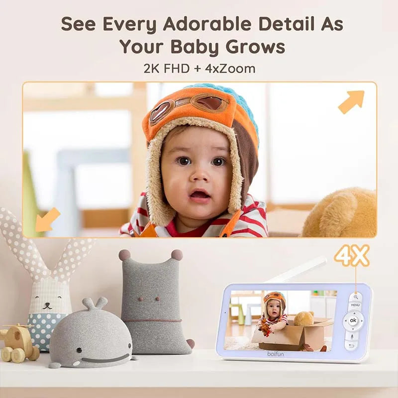 BOIFUN 2K 5'' Screen Control Wifi Video Baby Monitor Camera, ,Two-Way Talk, Motion&Crying Detection, Auto Tracking, Night Vision
