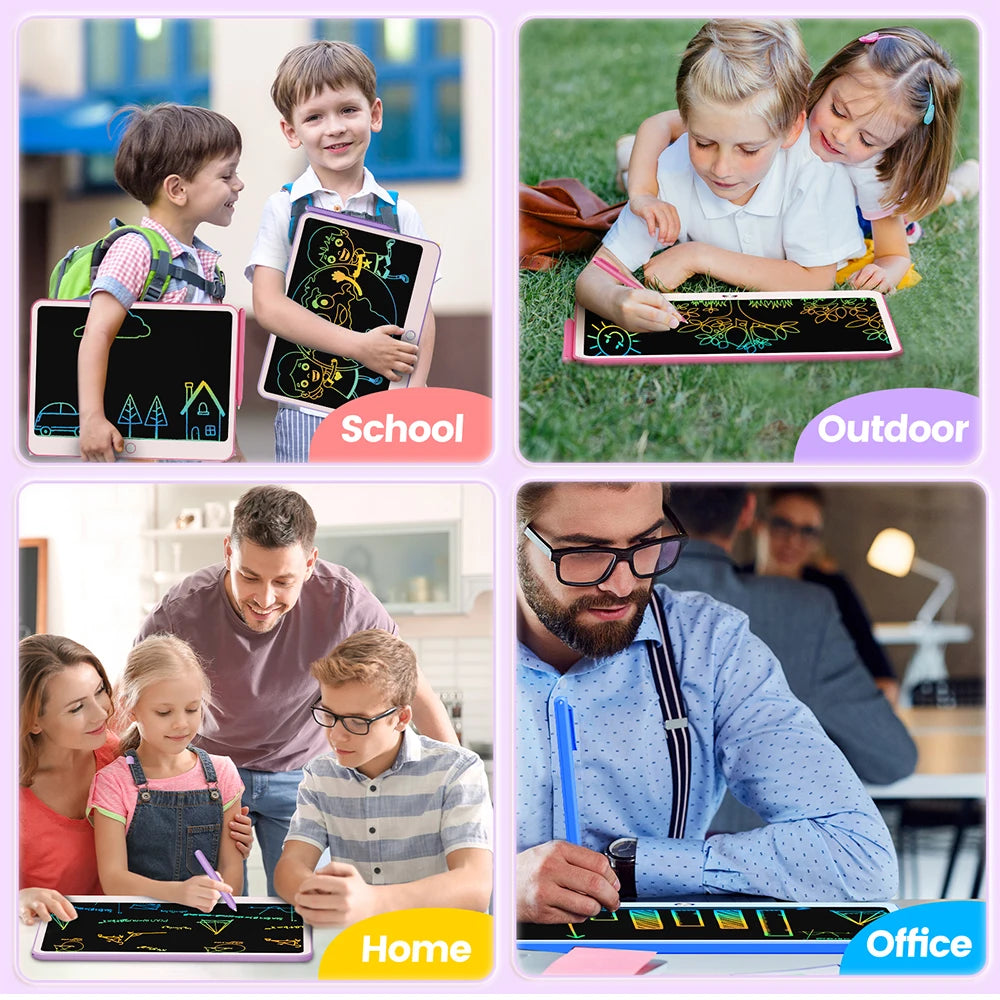 LCD Writing Tablet, 12 Inch Colorful Toddler Doodle Board, Erasable Drawing Pads with Lanyard, Educational Toy for Kids