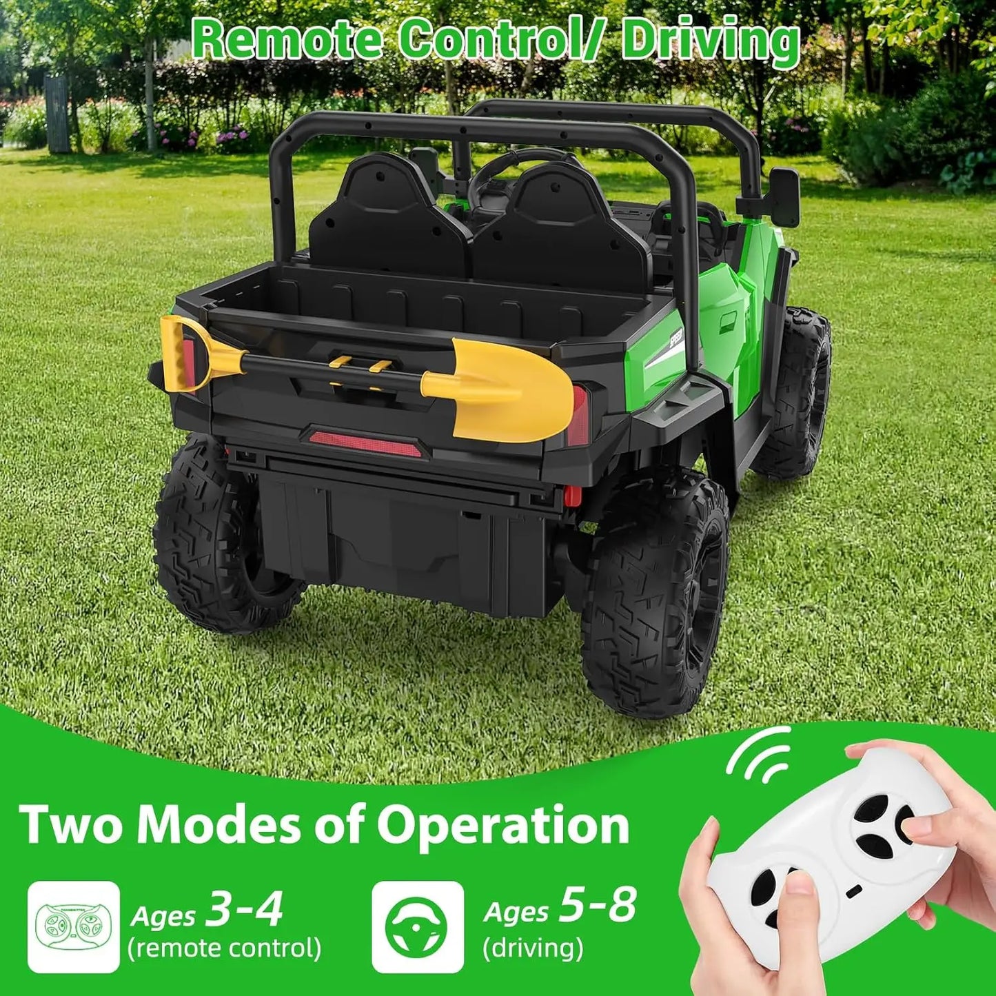 24V Ride On Dump Truck for Big Kids 4x4 Electric Car with Remote Control, Shovel, Bluetooth & Music Kids Electric Ride On Toys