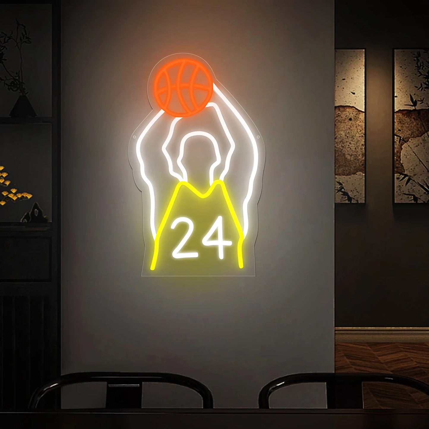 Neon Sign,Dimmable LED Neon Sign for Wall Decoration, Powered by USB Neon Sign, Sports Basketball Sign
