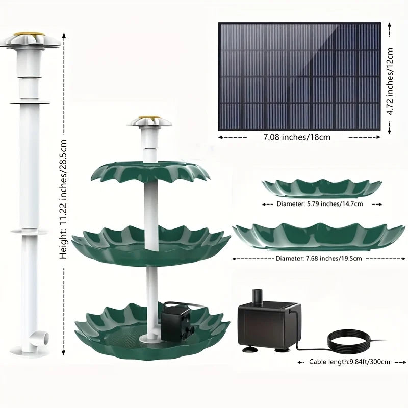 6.5W Solar Pump Bird Bath Fountain, Dark Green 3-Layer Flowing Fountain, Detachable Solar Fountain, Suitable For Bird Bath, Gard